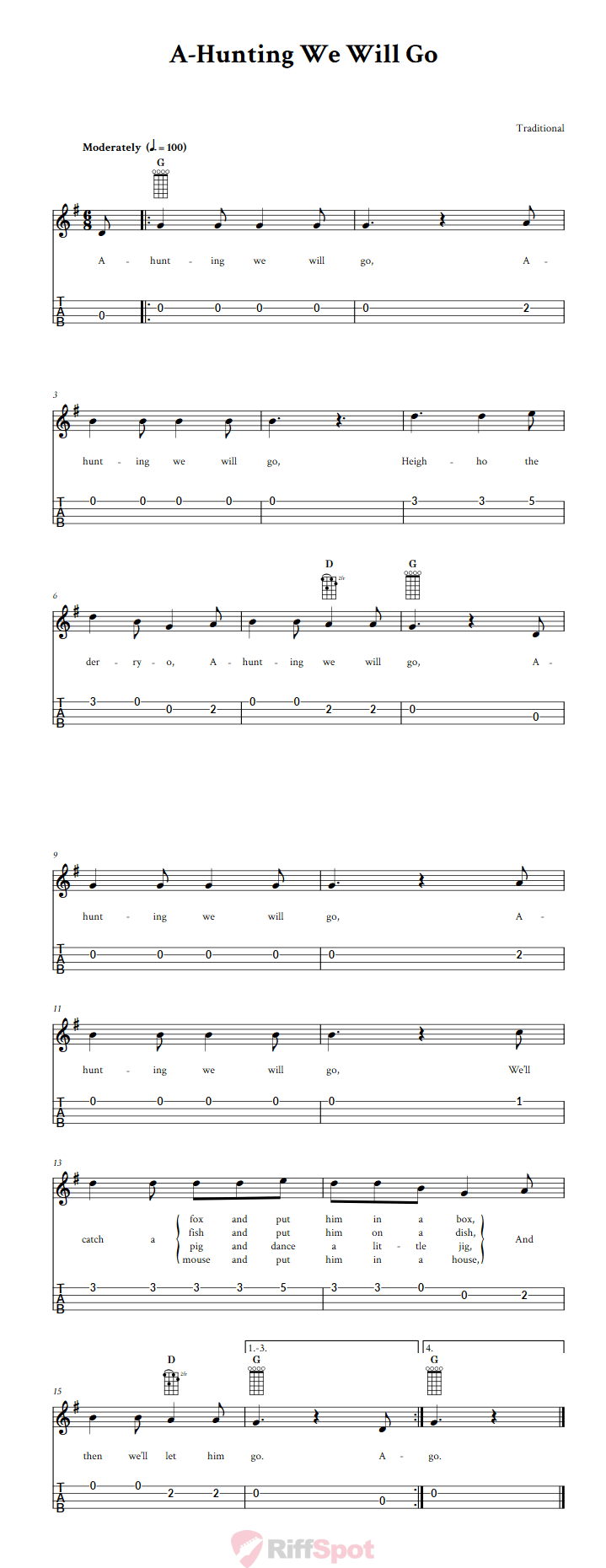 A-Hunting We Will Go 4-String Cigar Box Guitar Tab