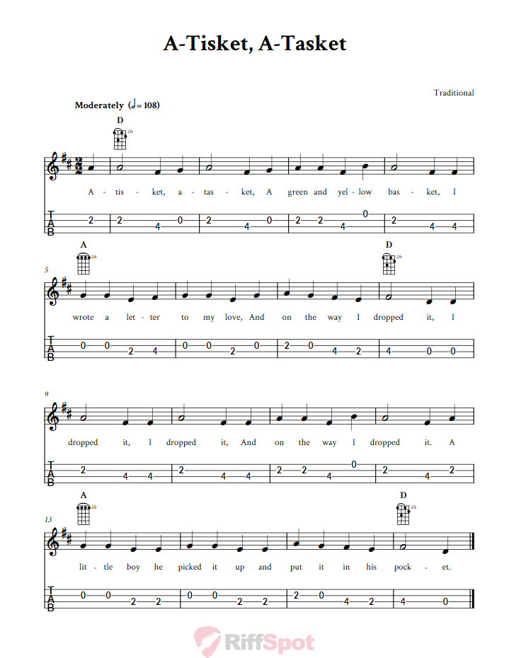 A-Tisket, A-Tasket 4-String Cigar Box Guitar Tab