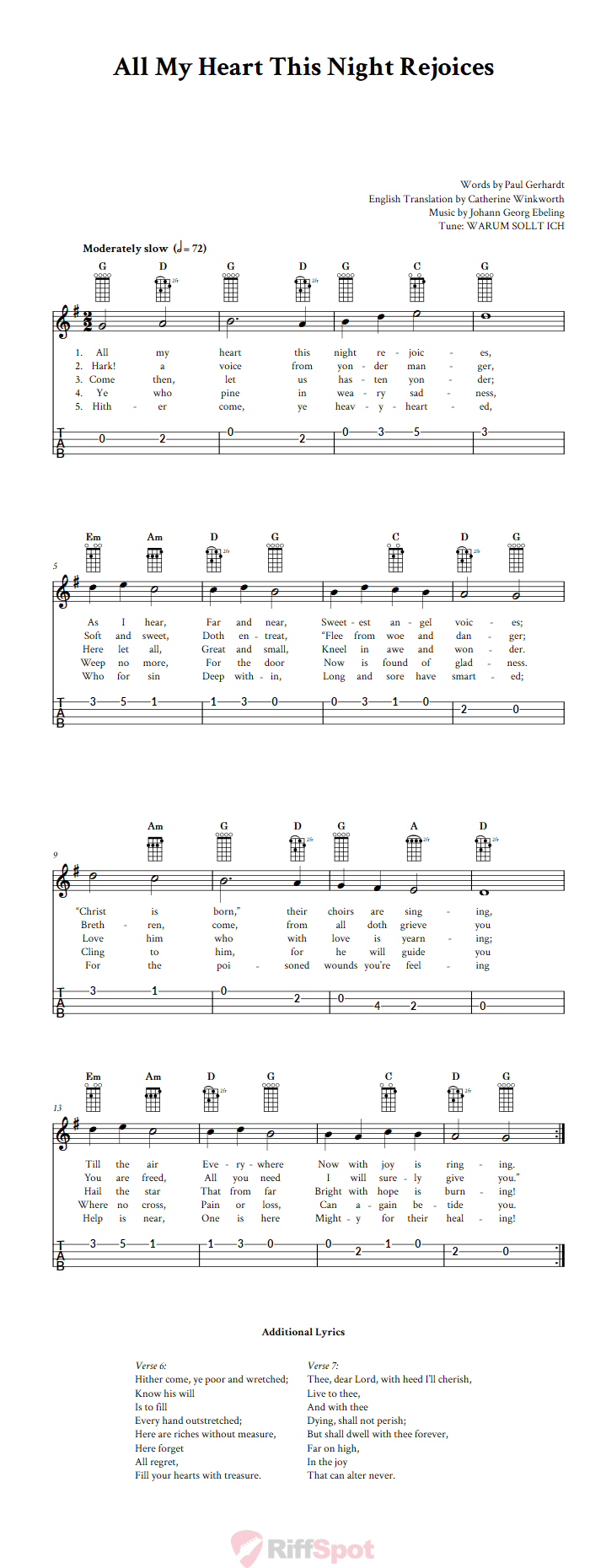 All My Heart This Night Rejoices 4-String Cigar Box Guitar Tab