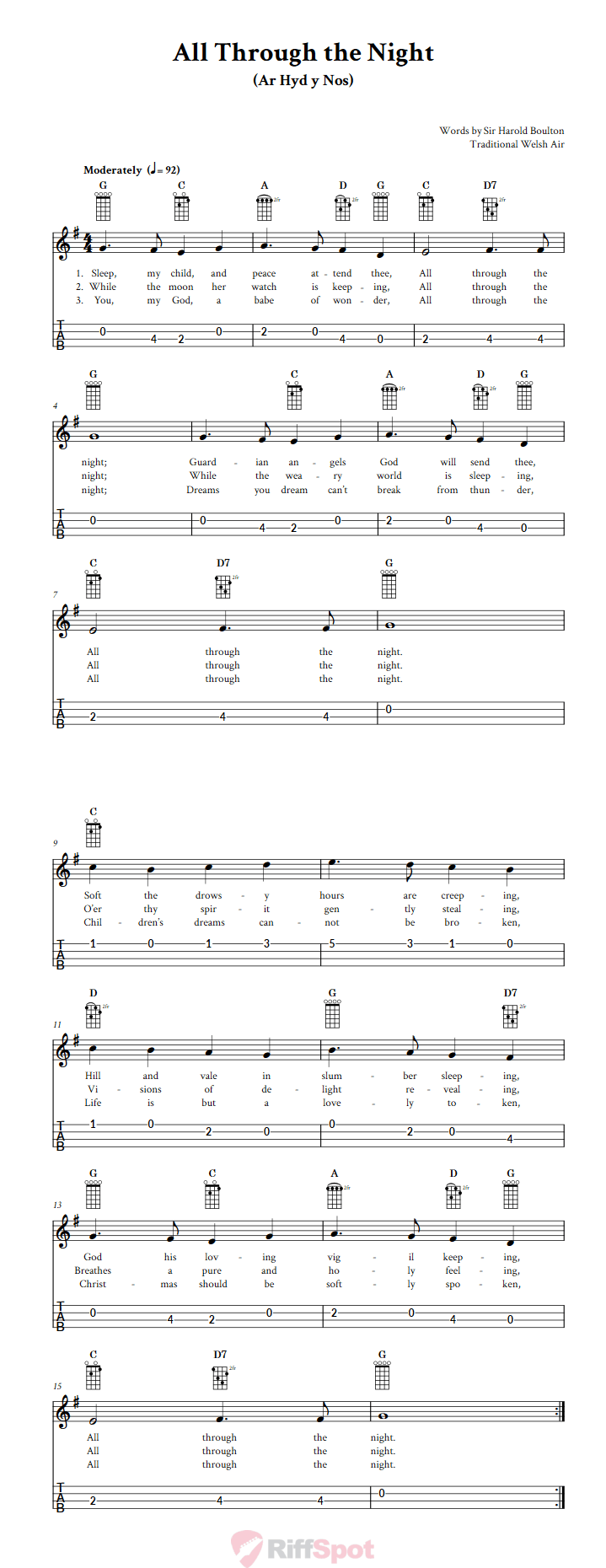 All Through the Night 4-String Cigar Box Guitar Tab