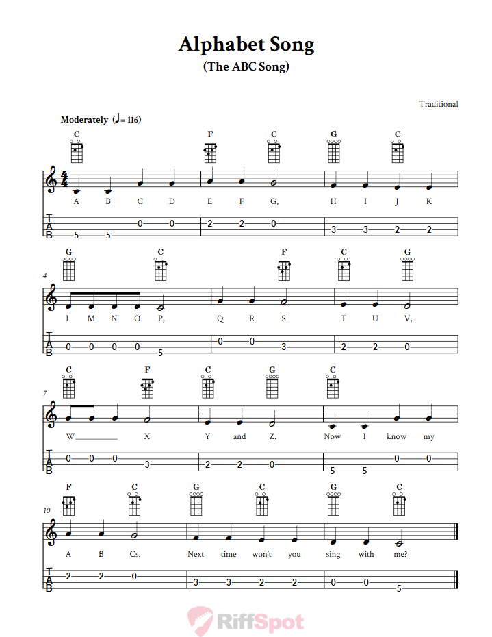 Alphabet Song 4-String Cigar Box Guitar Tab