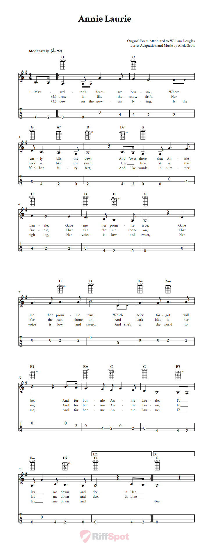 Annie Laurie 4-String Cigar Box Guitar Tab