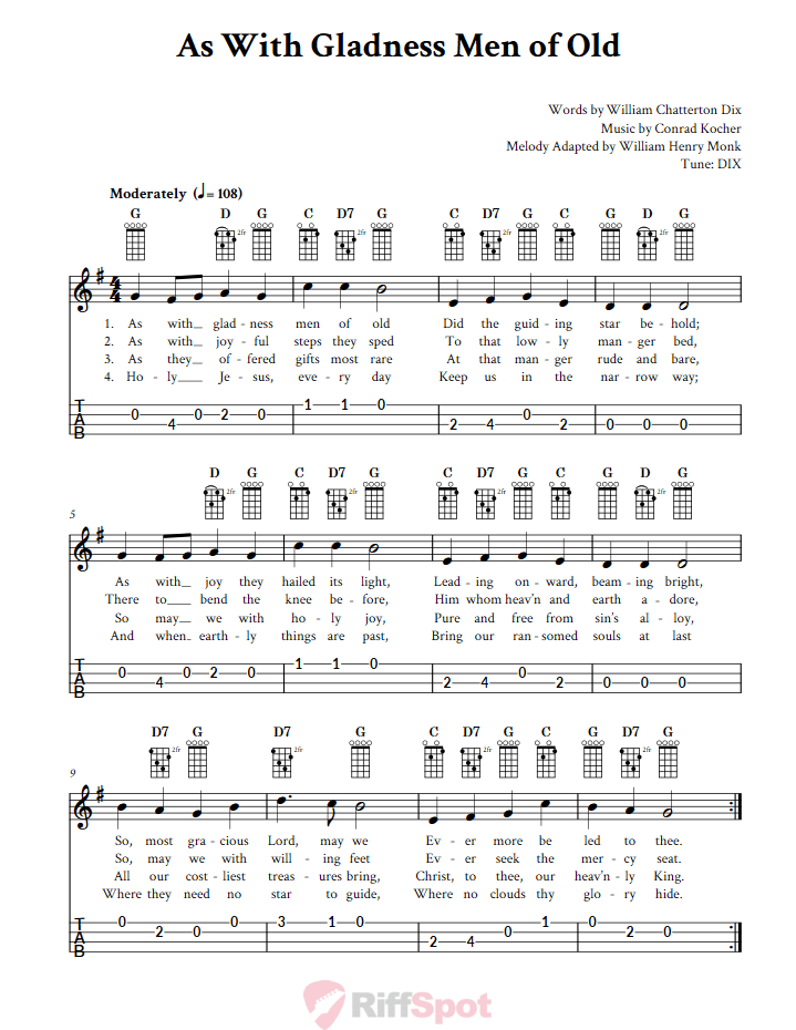 As With Gladness Men of Old 4-String Cigar Box Guitar Tab
