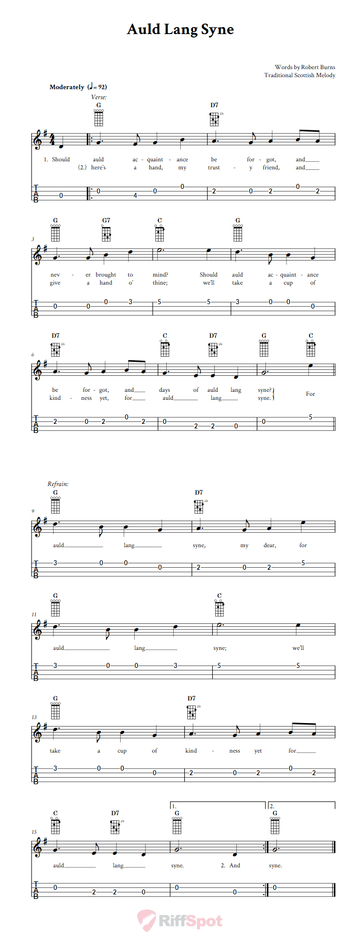 Auld Lang Syne 4-String Cigar Box Guitar Tab
