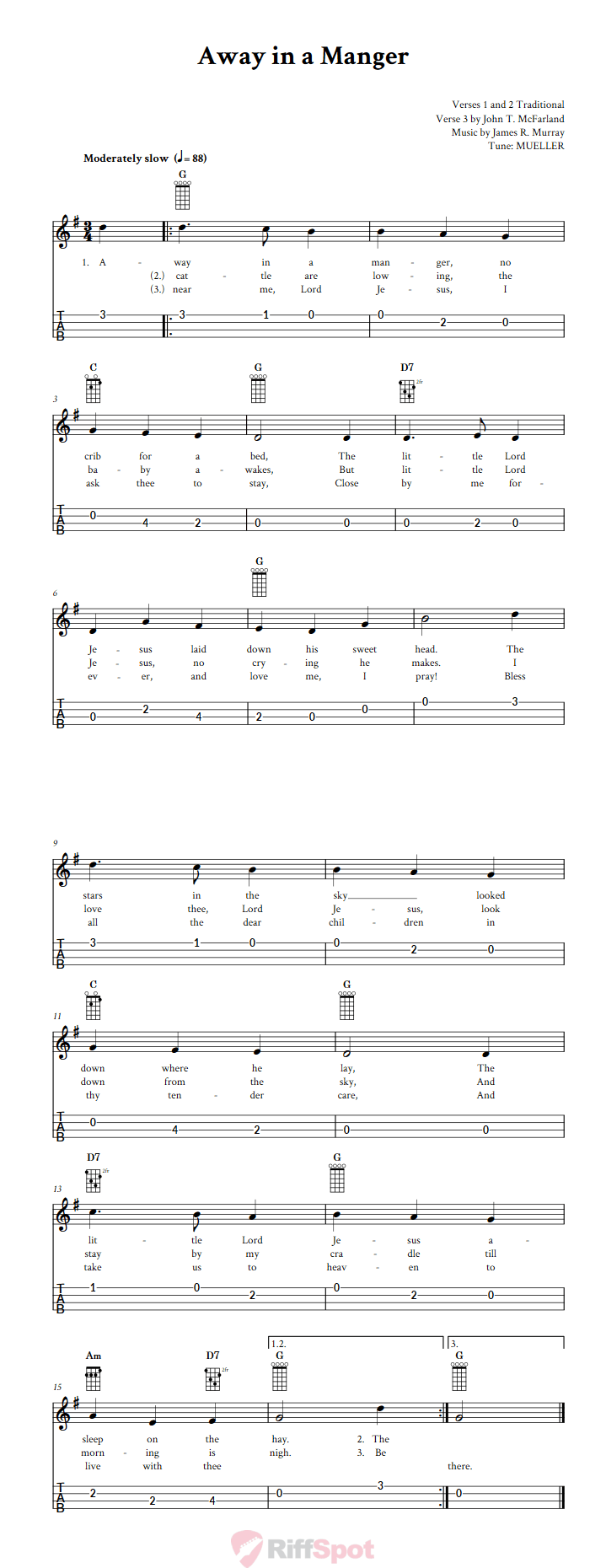 Away in a Manger 4-String Cigar Box Guitar Tab