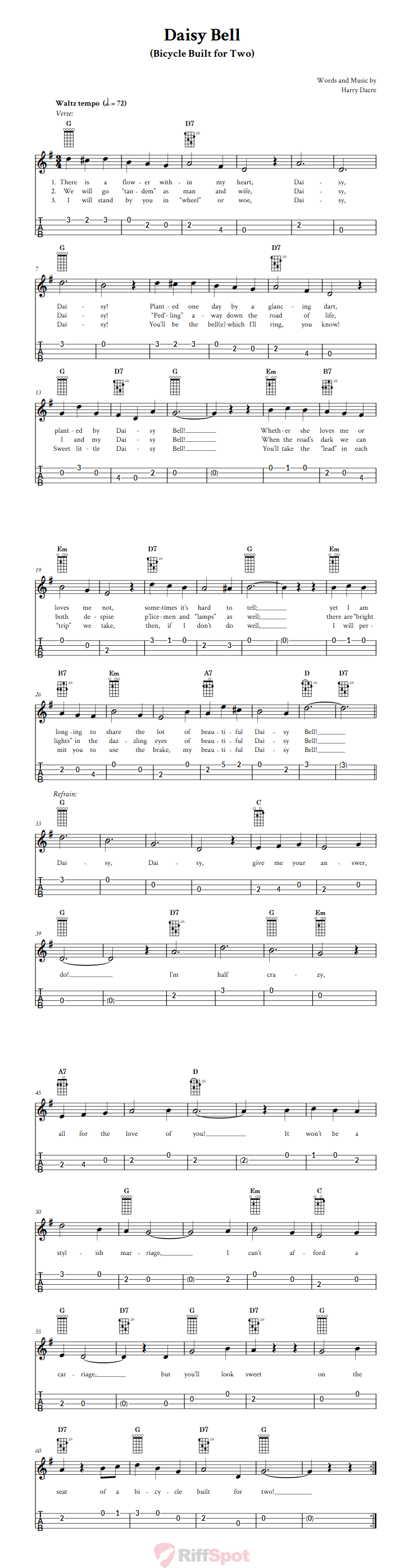 Daisy Bell 4-String Cigar Box Guitar Tab