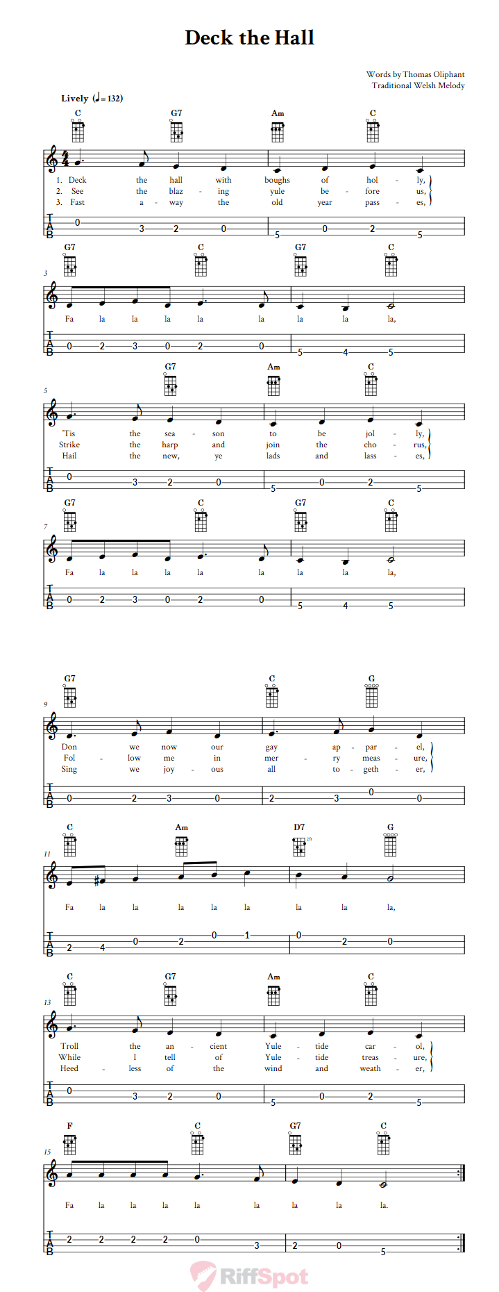 Deck the Hall 4-String Cigar Box Guitar Tab