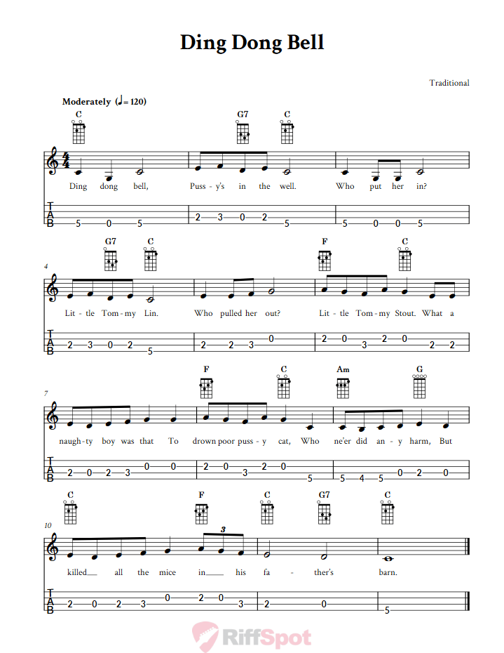 Ding Dong Bell 4-String Cigar Box Guitar Tab