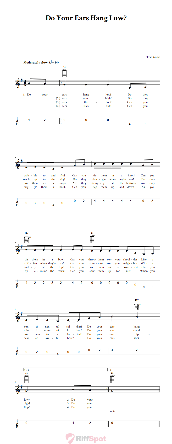 Do Your Ears Hang Low? 4-String Cigar Box Guitar Tab