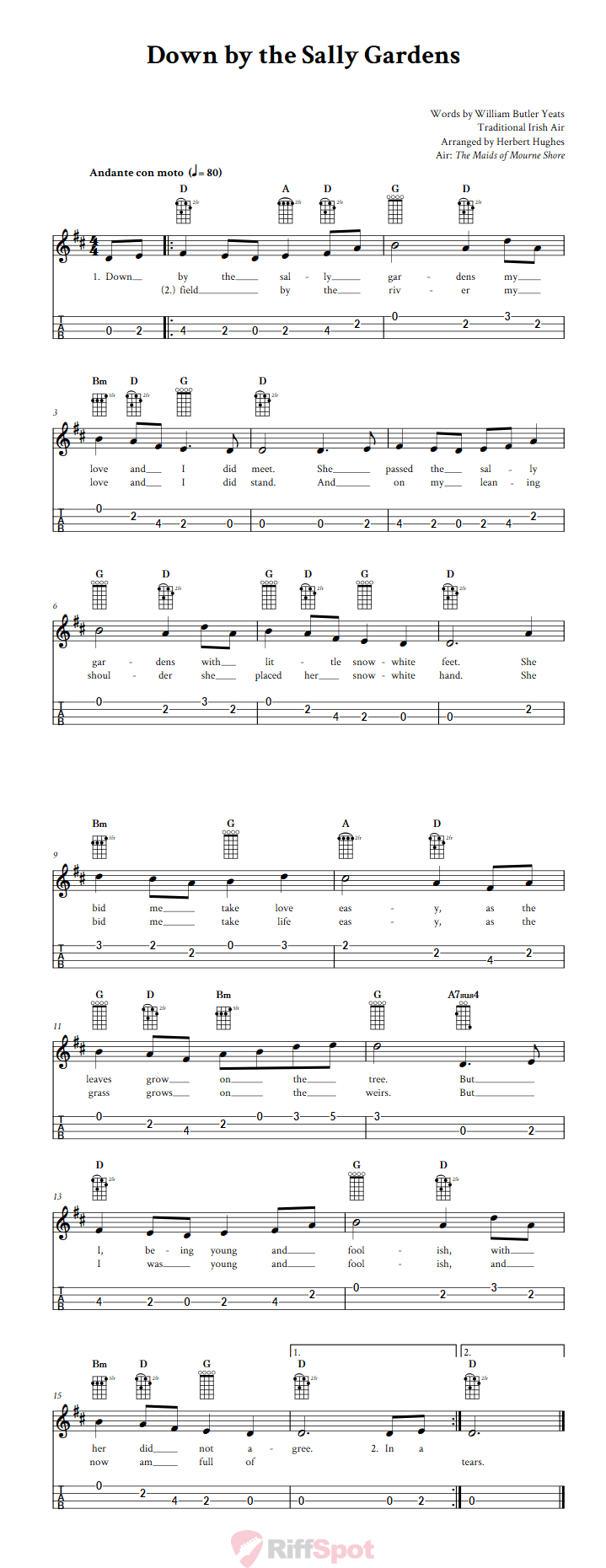 Down by the Sally Gardens 4-String Cigar Box Guitar Tab
