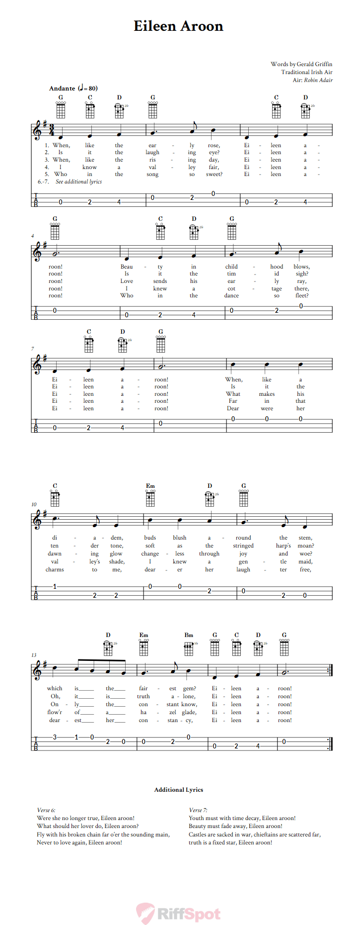 Eileen Aroon 4-String Cigar Box Guitar Tab