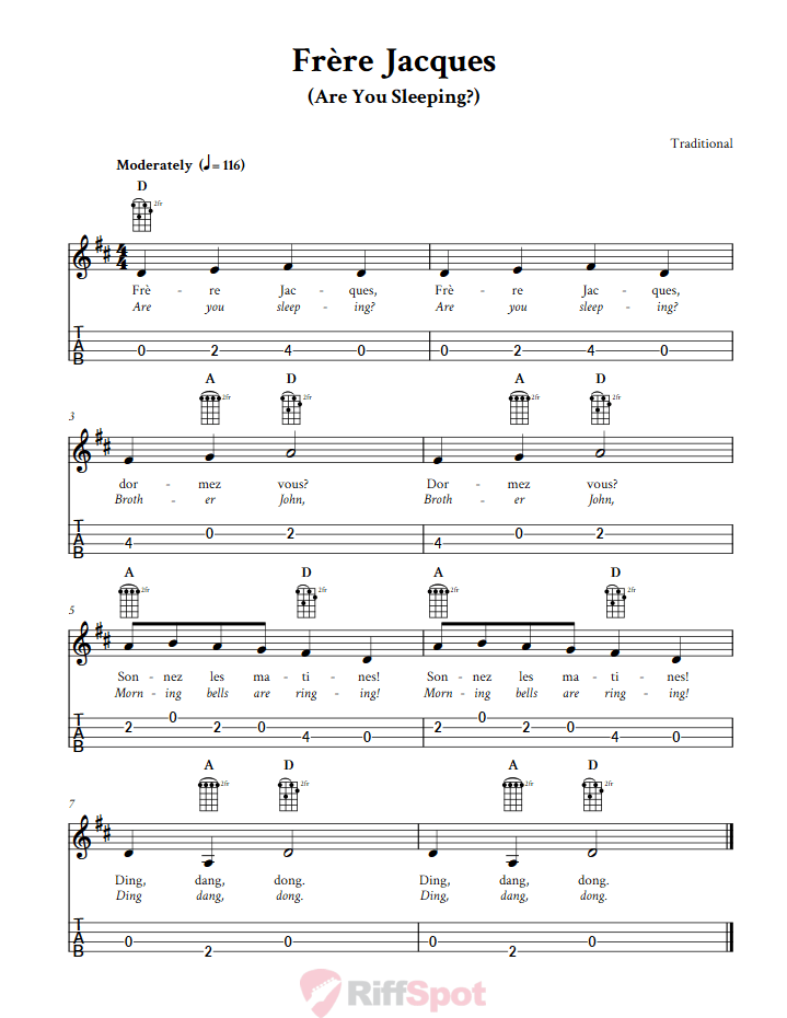 Frère Jacques 4-String Cigar Box Guitar Tab