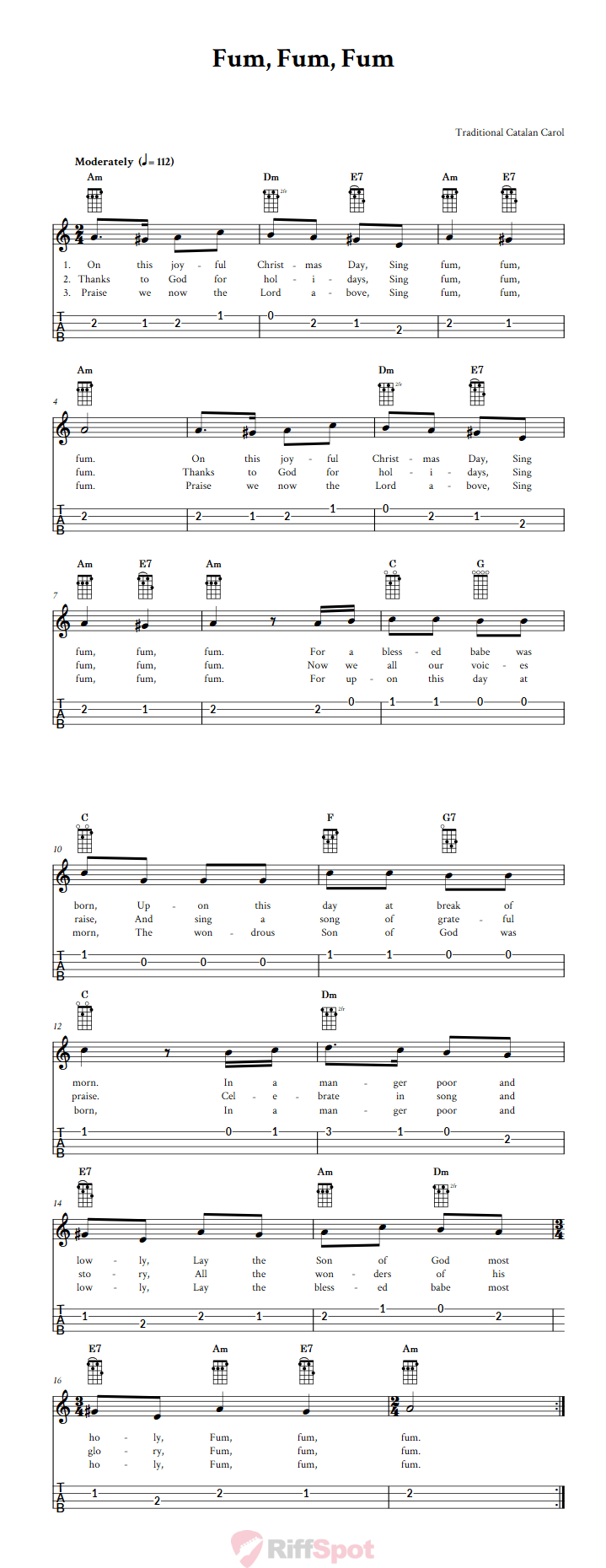 Fum, Fum, Fum 4-String Cigar Box Guitar Tab