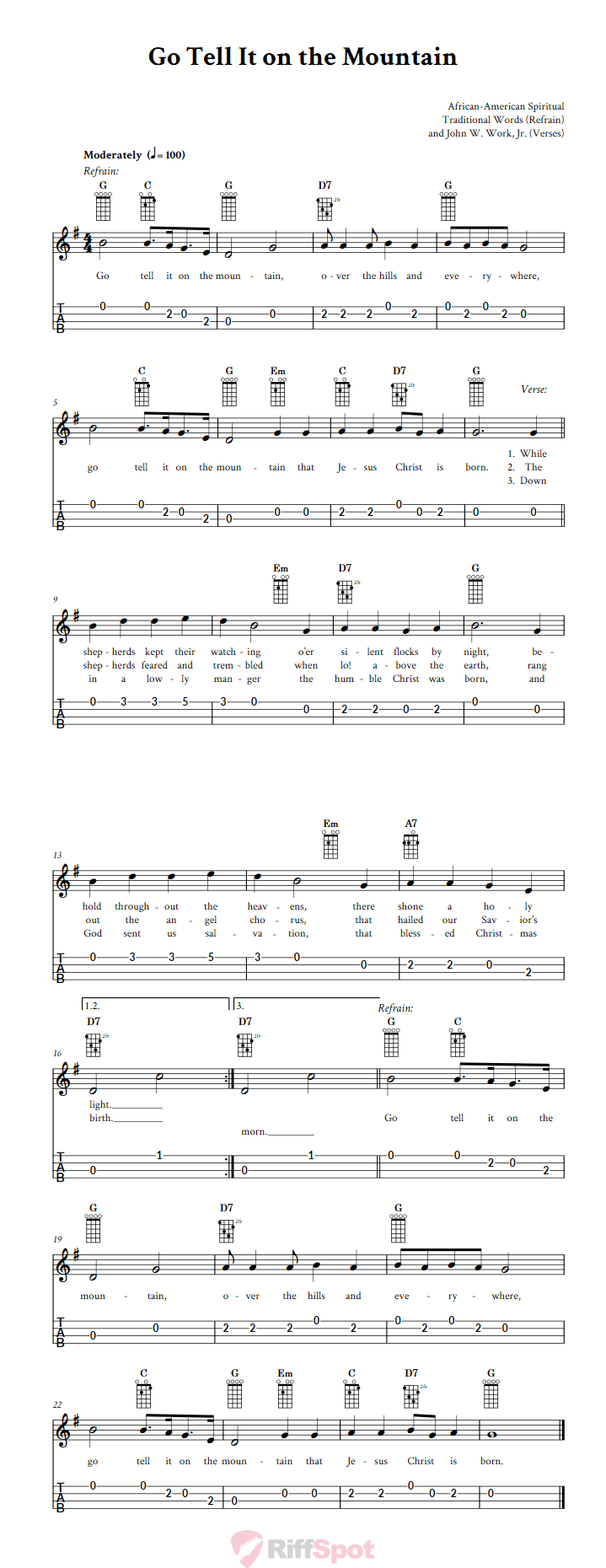 Go Tell It on the Mountain 4-String Cigar Box Guitar Tab