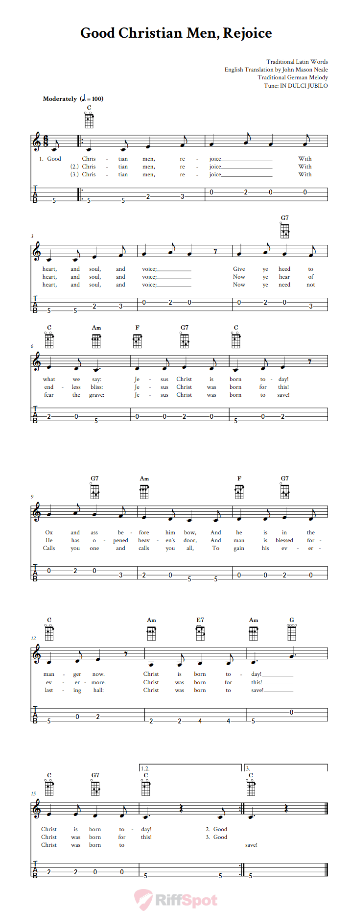 Good Christian Men Rejoice 4-String Cigar Box Guitar Tab
