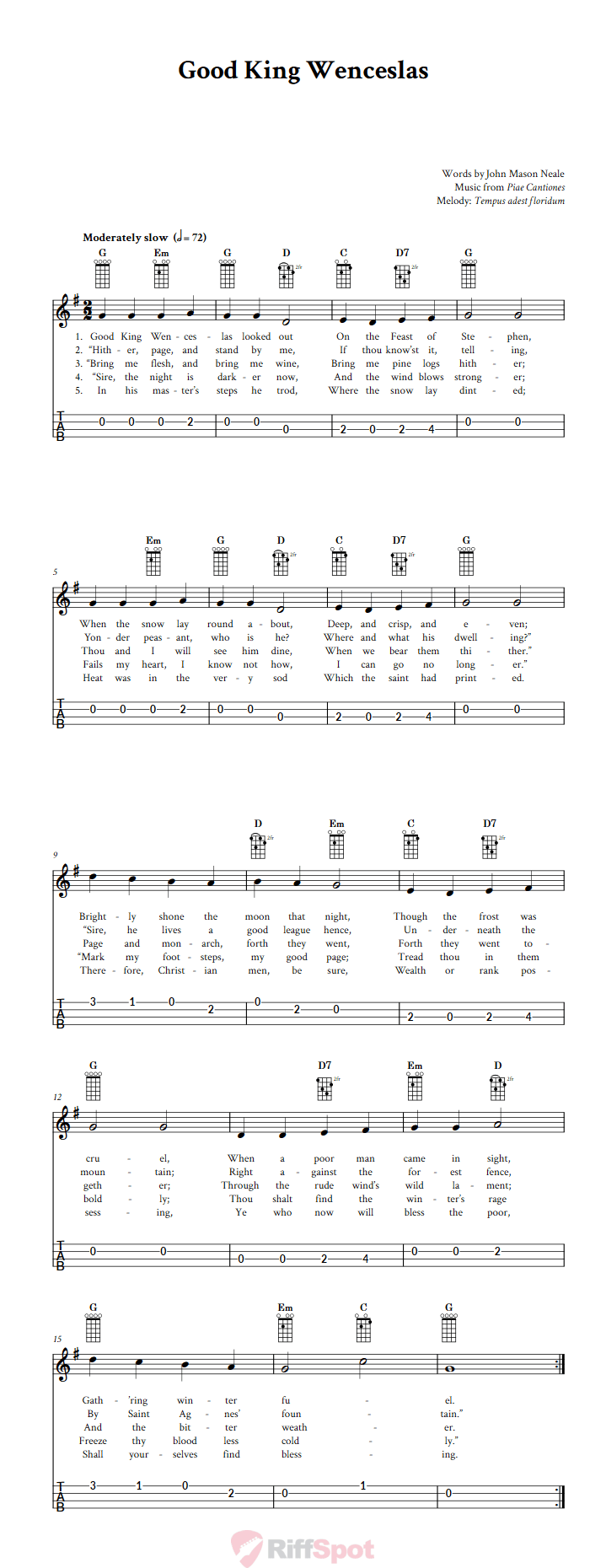 Good King Wenceslas 4-String Cigar Box Guitar Tab