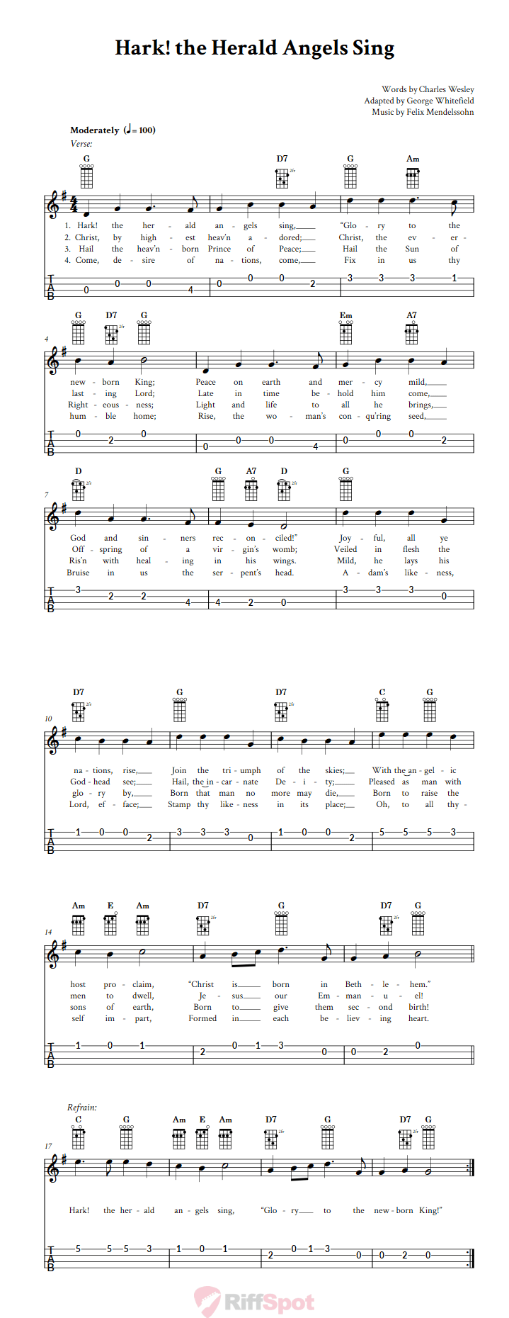 Hark! the Herald Angels Sing 4-String Cigar Box Guitar Tab