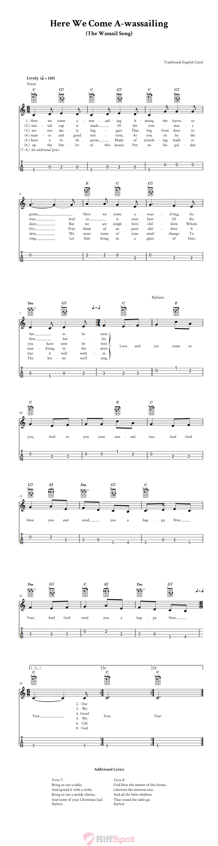 Here We Come A-wassailing 4-String Cigar Box Guitar Tab