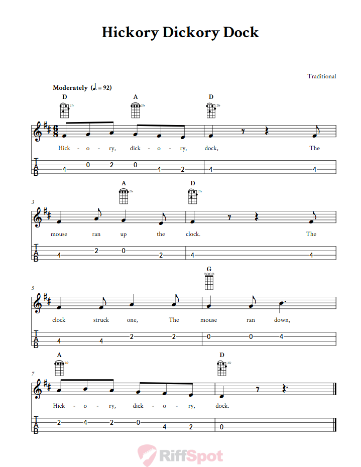 Hickory Dickory Dock 4-String Cigar Box Guitar Tab