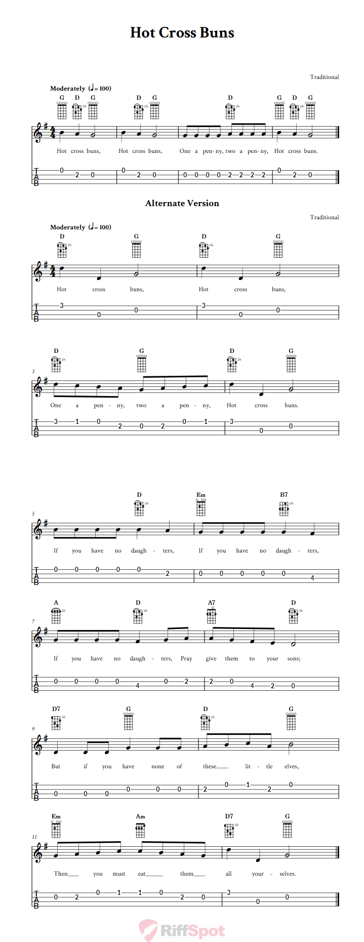 Hot Cross Buns 4-String Cigar Box Guitar Tab