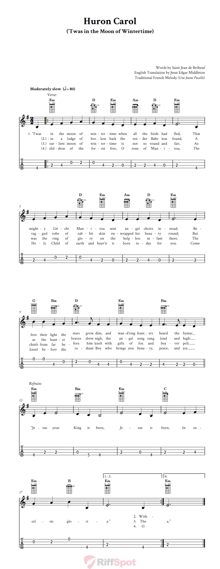 Huron Carol 4-String Cigar Box Guitar Tab