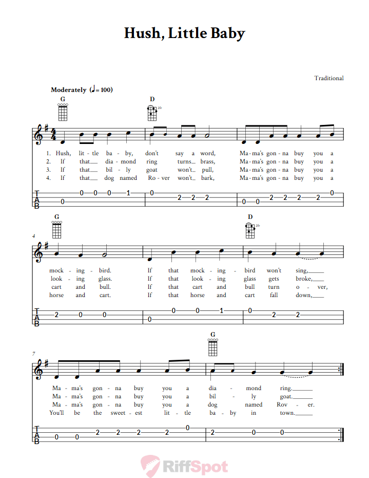 Hush, Little Baby 4-String Cigar Box Guitar Tab