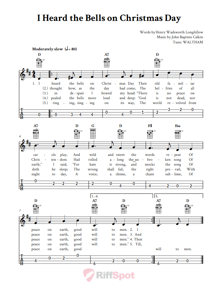 I Heard the Bells on Christmas Day 4-String Cigar Box Guitar Tab