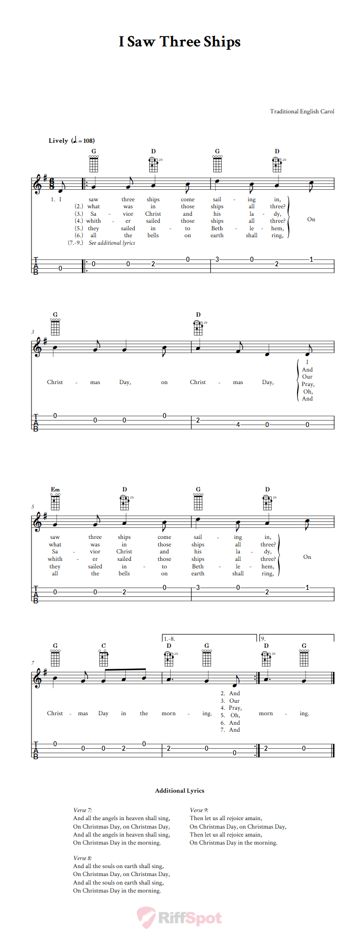 I Saw Three Ships 4-String Cigar Box Guitar Tab