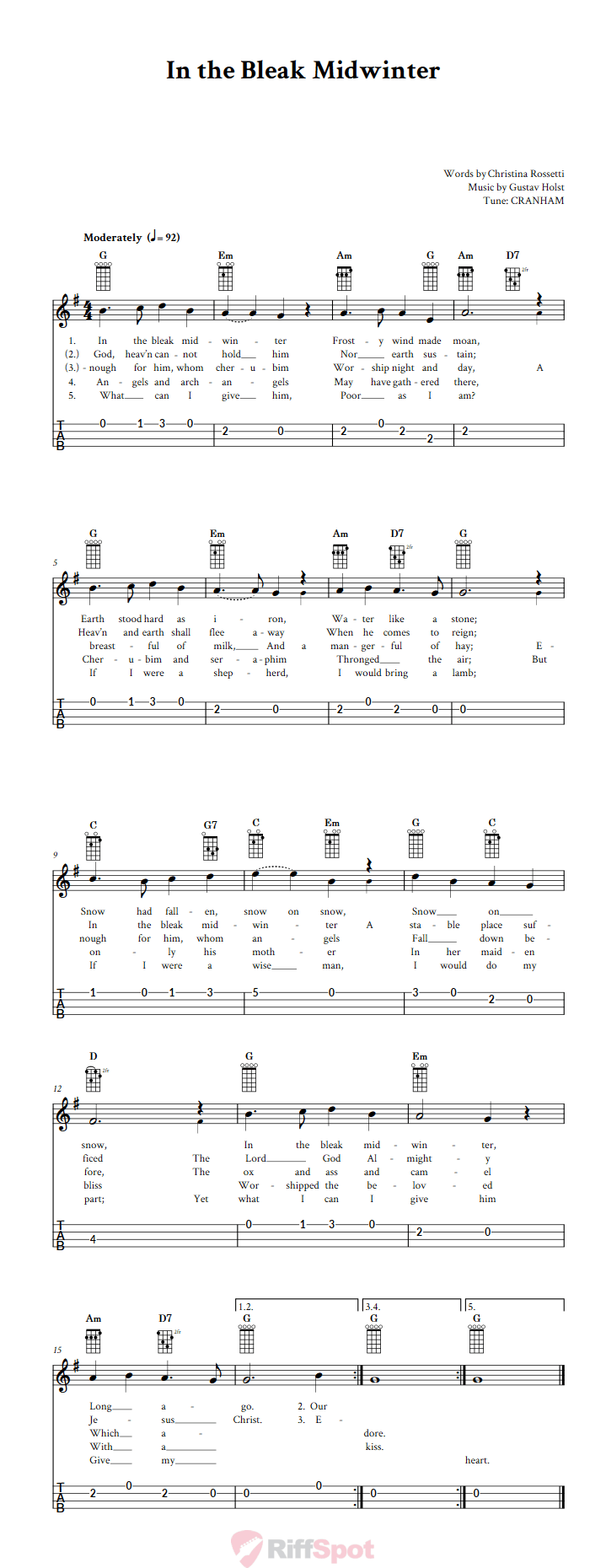 In the Bleak Midwinter 4-String Cigar Box Guitar Tab