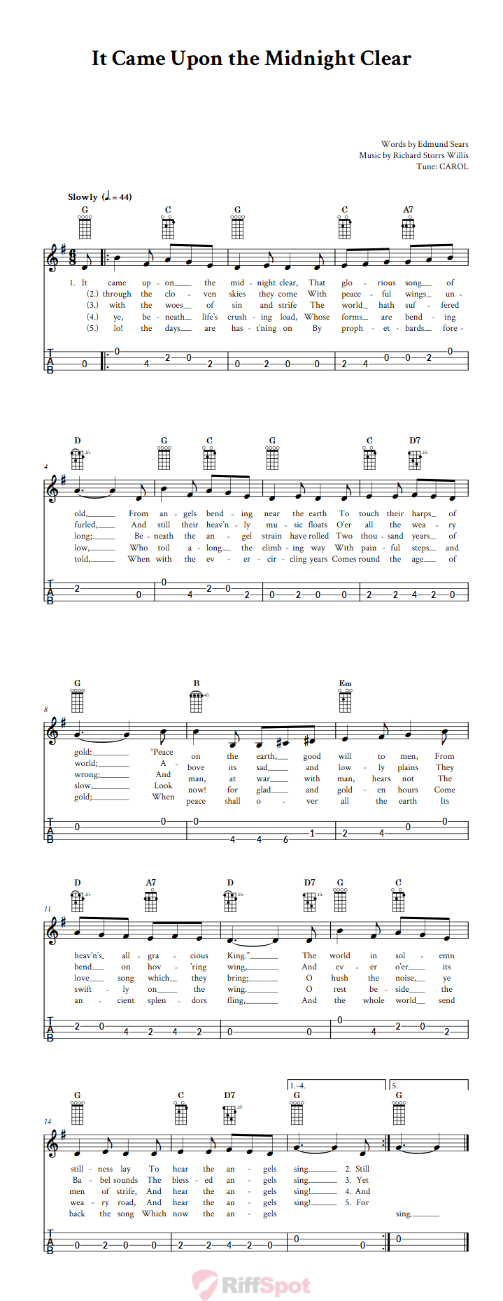 It Came Upon the Midnight Clear 4-String Cigar Box Guitar Tab