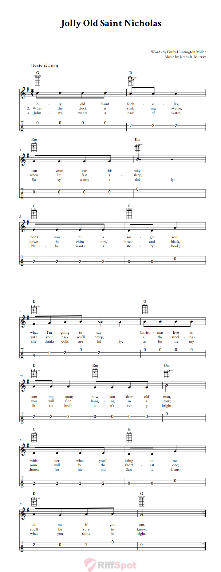 Jolly Old Saint Nicholas 4-String Cigar Box Guitar Tab