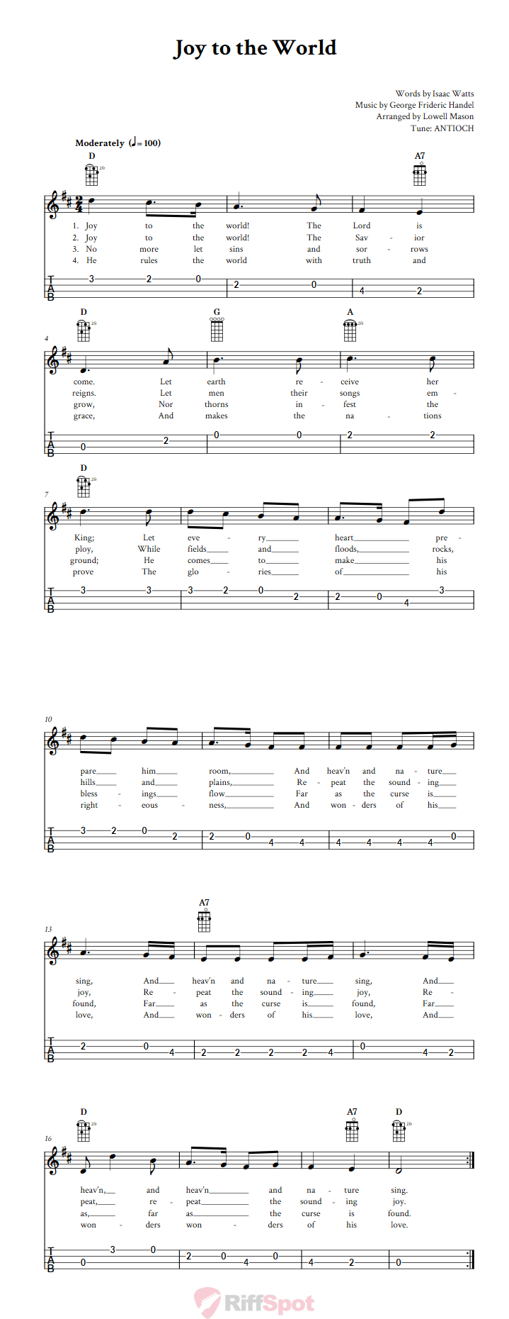 Joy to the World 4-String Cigar Box Guitar Tab