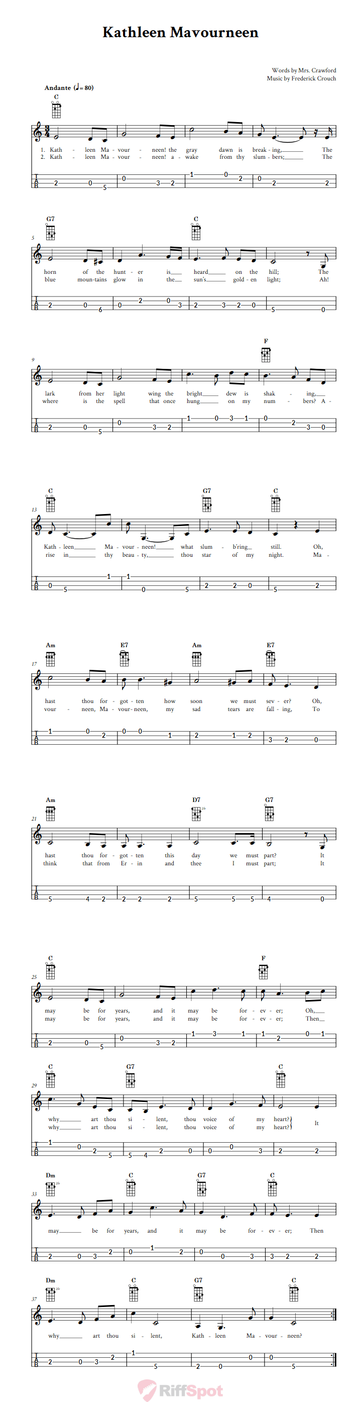 Kathleen Mavourneen 4-String Cigar Box Guitar Tab