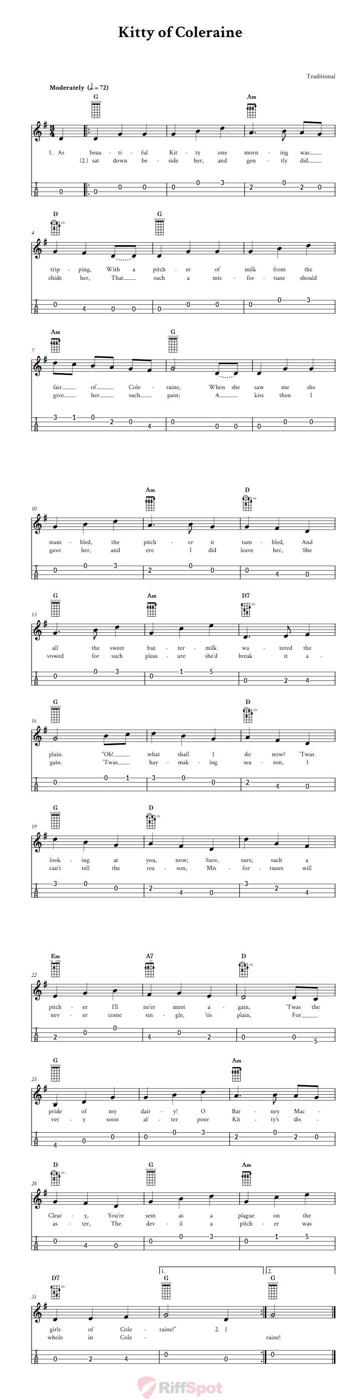 Kitty of Coleraine 4-String Cigar Box Guitar Tab