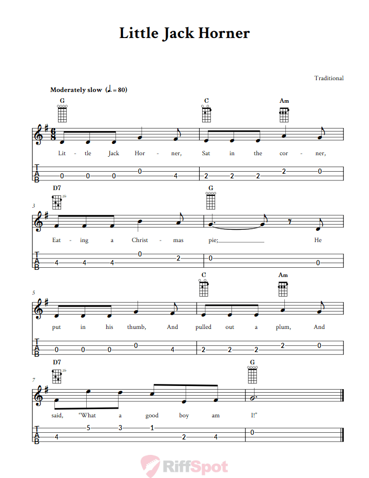 Little Jack Horner 4-String Cigar Box Guitar Tab