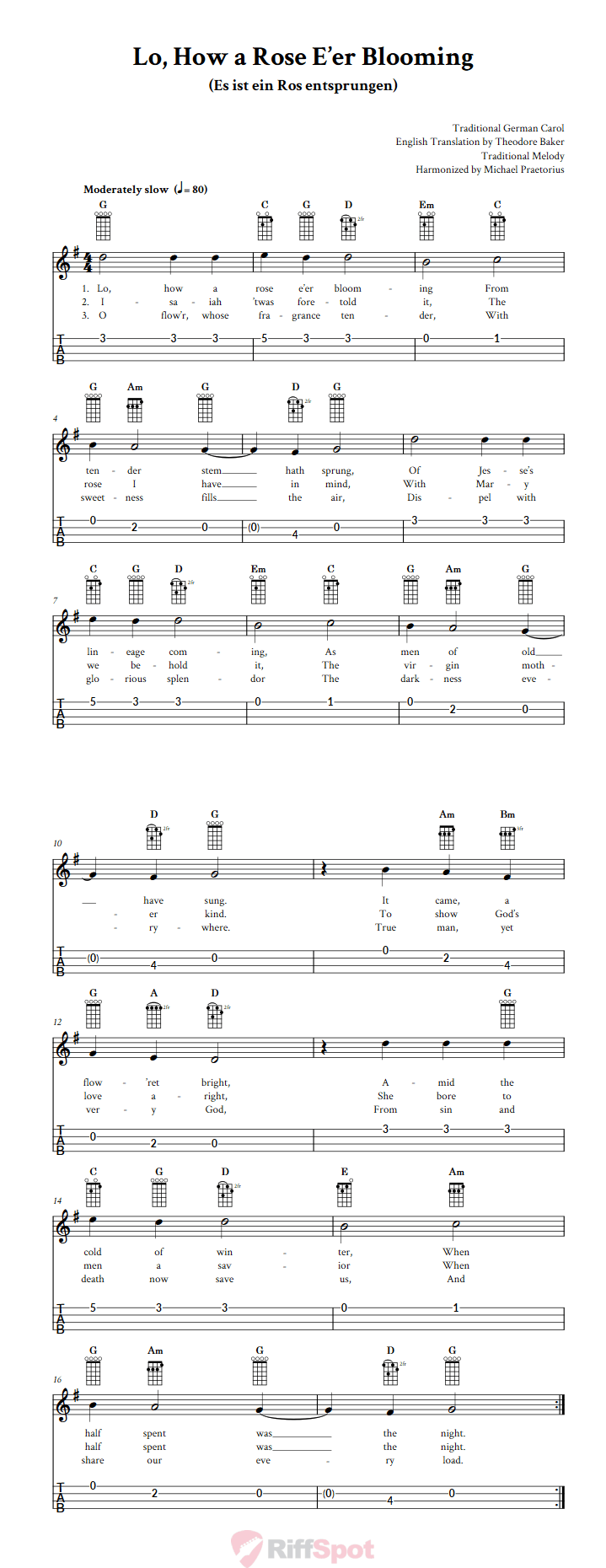 Lo, How a Rose E'er Blooming 4-String Cigar Box Guitar Tab