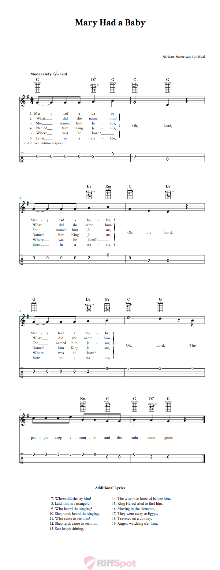 Mary Had a Baby 4-String Cigar Box Guitar Tab
