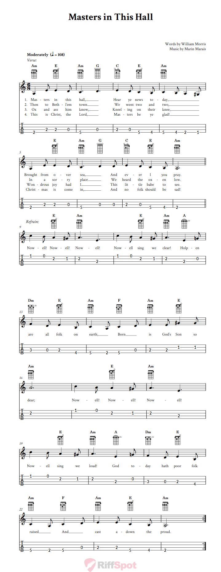 Masters in This Hall 4-String Cigar Box Guitar Tab