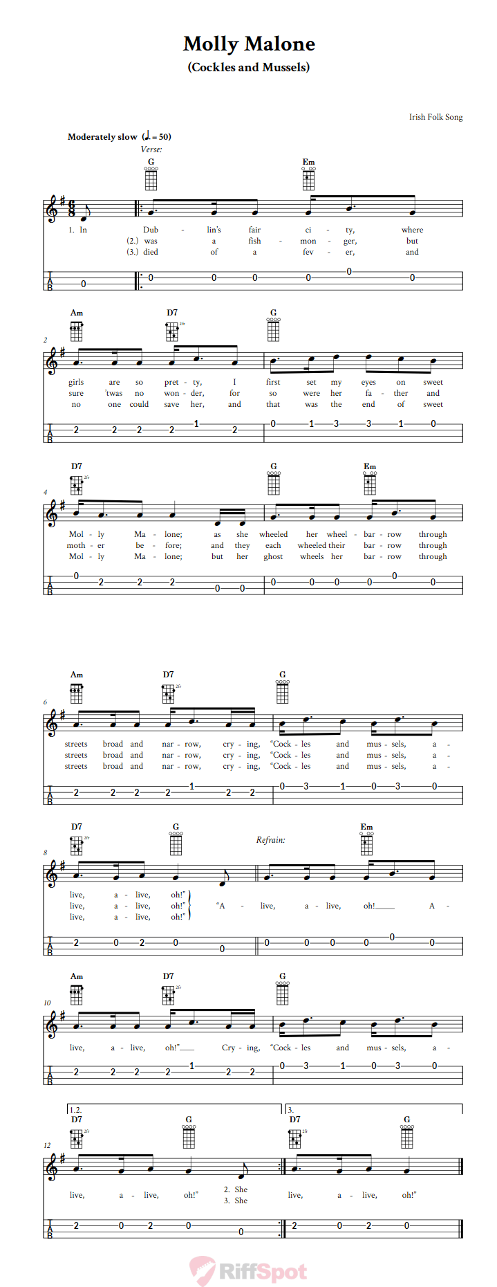 Molly Malone 4-String Cigar Box Guitar Tab