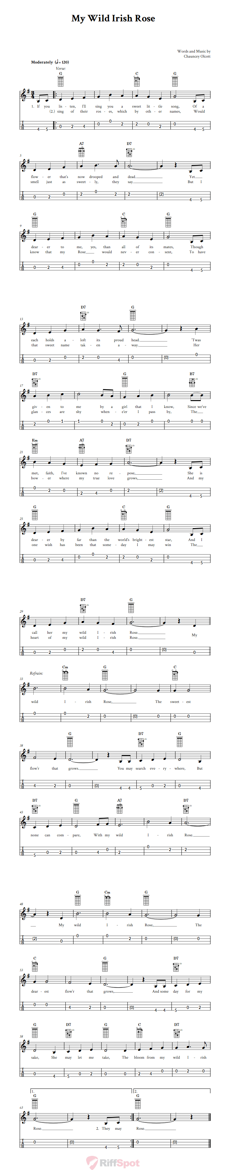 My Wild Irish Rose 4-String Cigar Box Guitar Tab