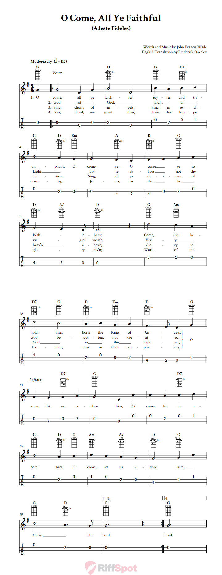 O Come, All Ye Faithful 4-String Cigar Box Guitar Tab