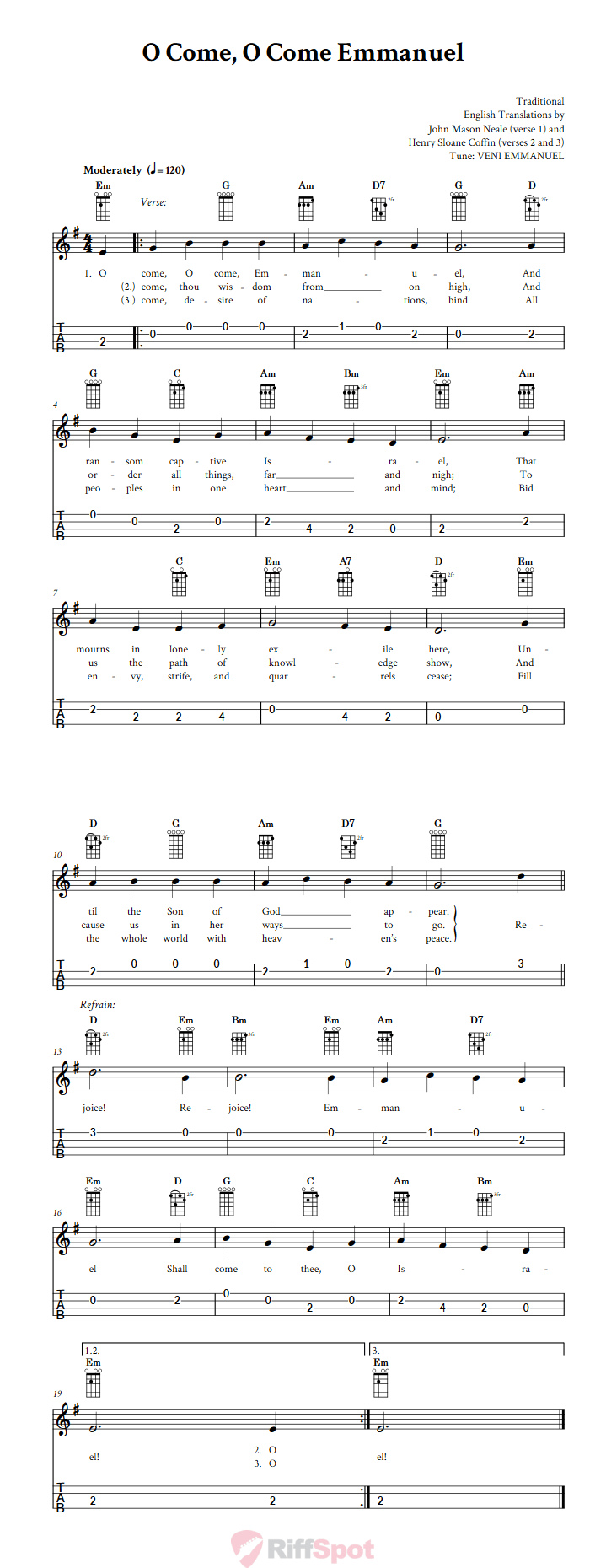 O Come, O Come Emmanuel 4-String Cigar Box Guitar Tab