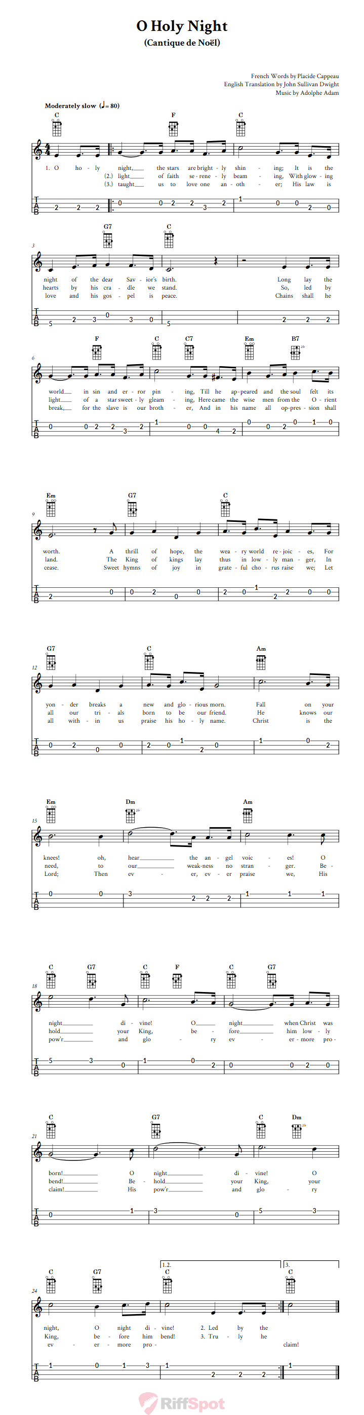 O Holy Night 4-String Cigar Box Guitar Tab