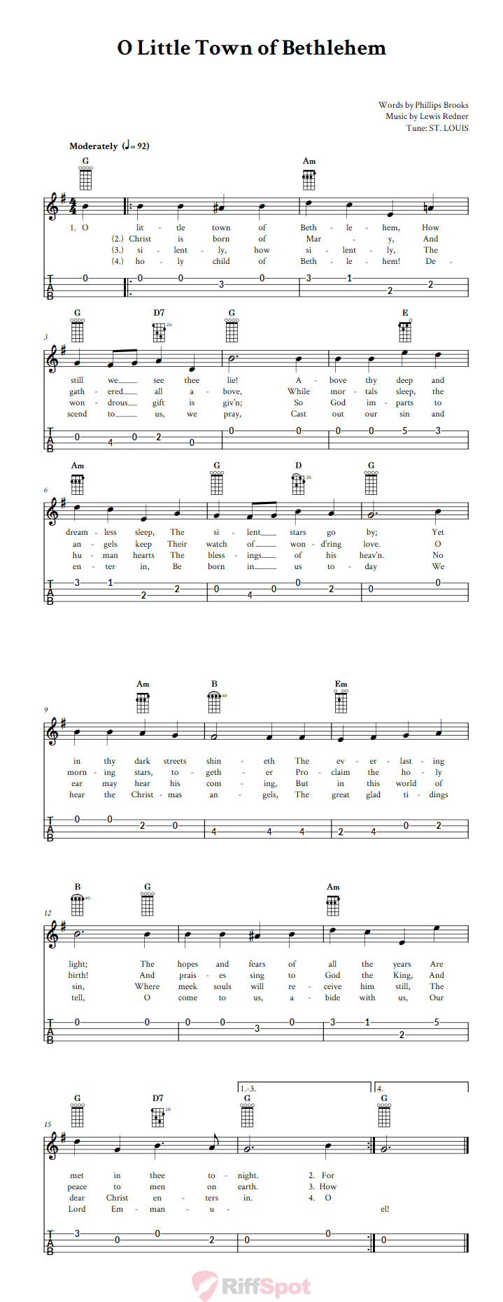 O Little Town of Bethlehem 4-String Cigar Box Guitar Tab