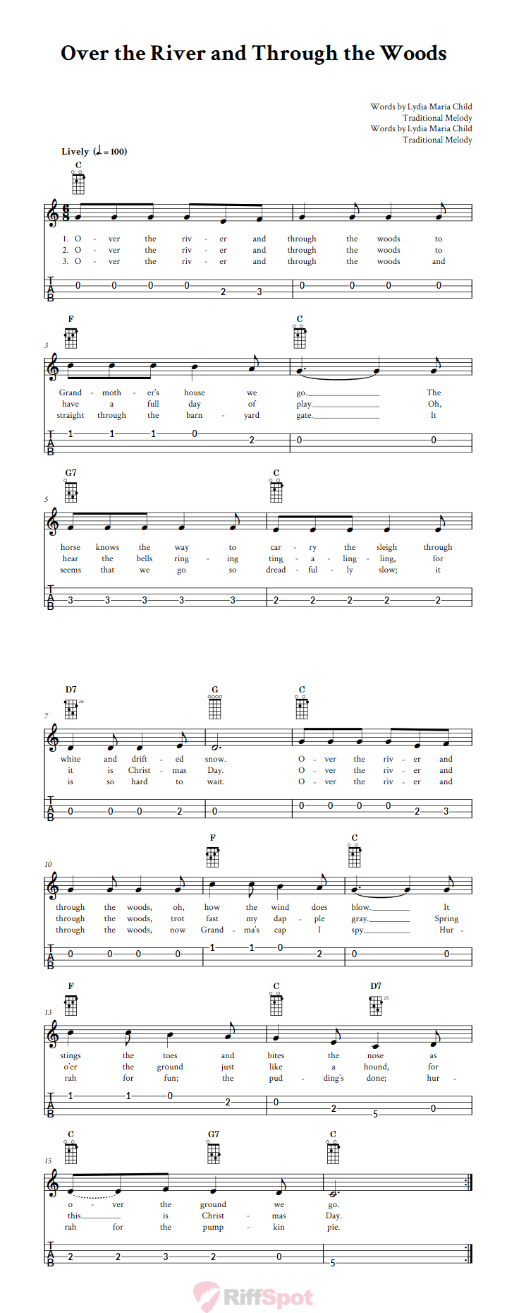 Over the River and Through the Woods 4-String Cigar Box Guitar Tab