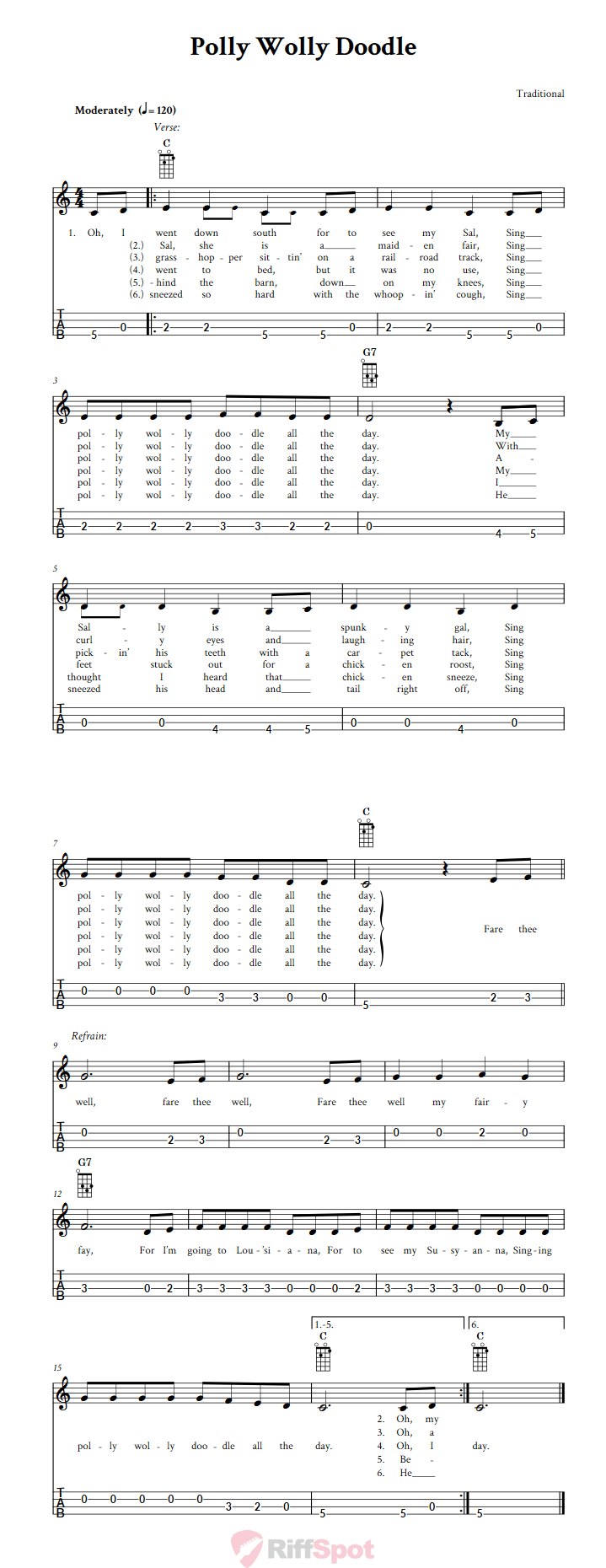 Polly Wolly Doodle 4-String Cigar Box Guitar Tab