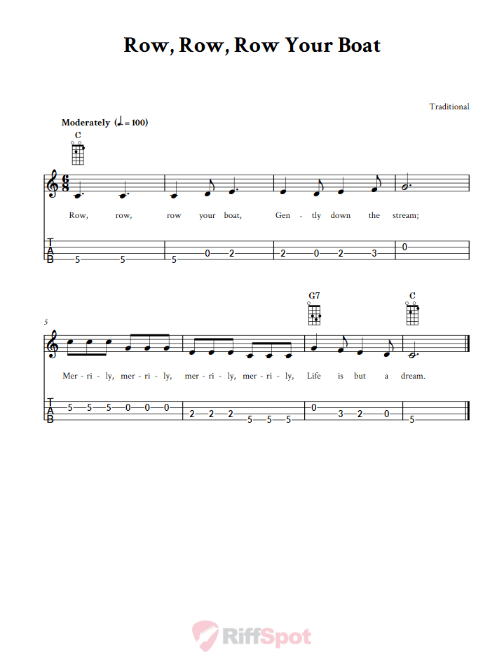 Row, Row, Row Your Boat 4-String Cigar Box Guitar Tab