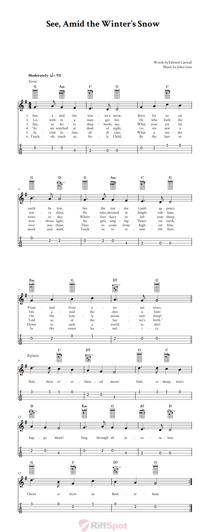 See, Amid the Winter's Snow 4-String Cigar Box Guitar Tab