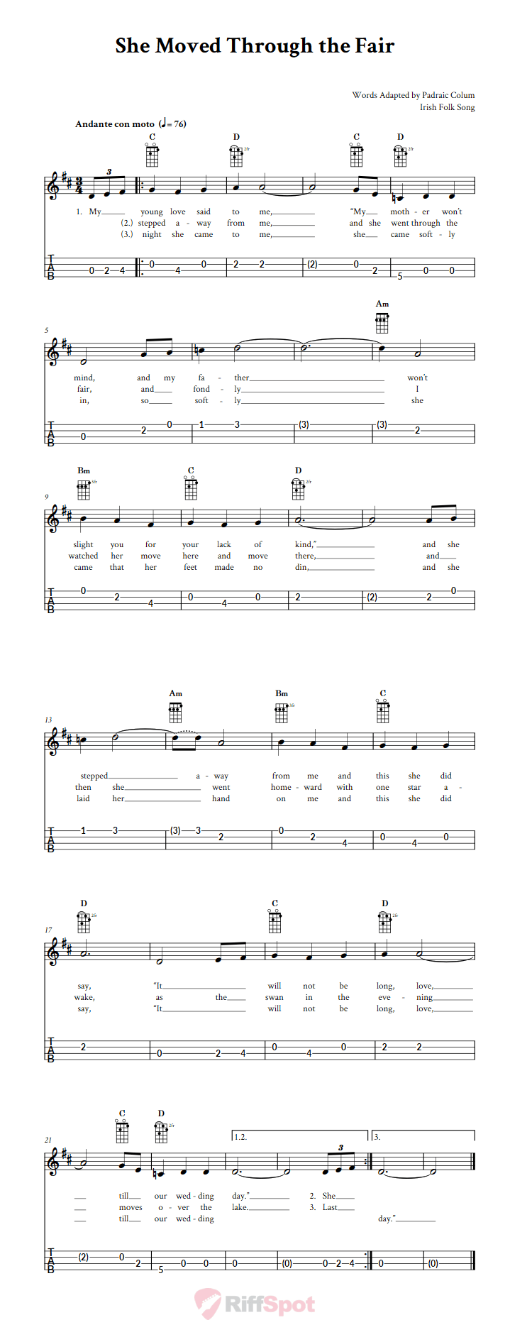 She Moved Through the Fair 4-String Cigar Box Guitar Tab