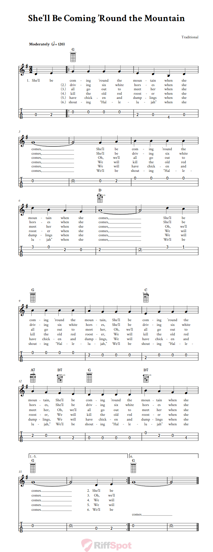 She'll Be Coming 'Round the Mountain 4-String Cigar Box Guitar Tab